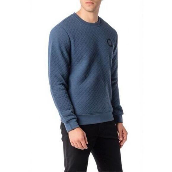 Marine Layer Corbet Quilted Crewneck Pullover Sweater size L Navy Blue Logo - Picture 1 of 10